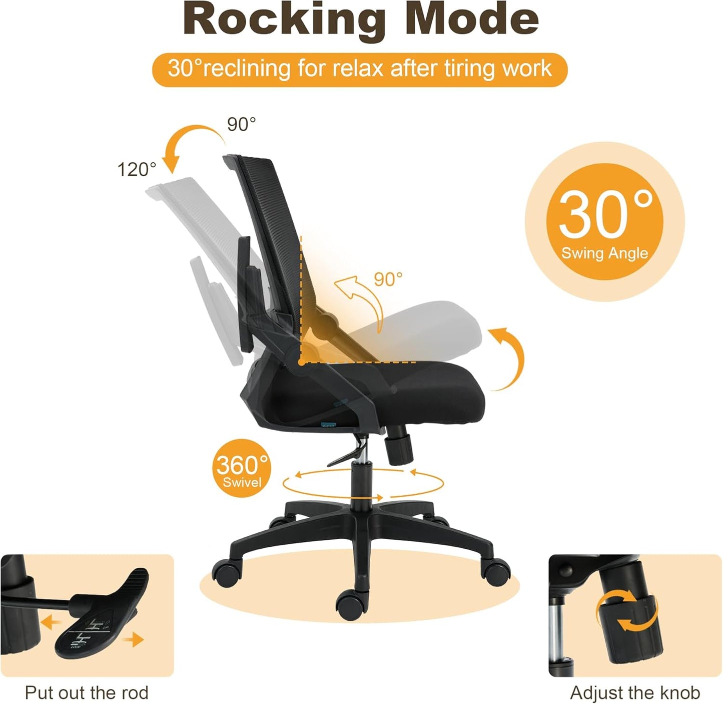 Ergonomic Office Chair Desk Chair with Adjustable Height Mesh Computer Chair Swivel Chair with Flip-up Arms and Lumbar Support Black