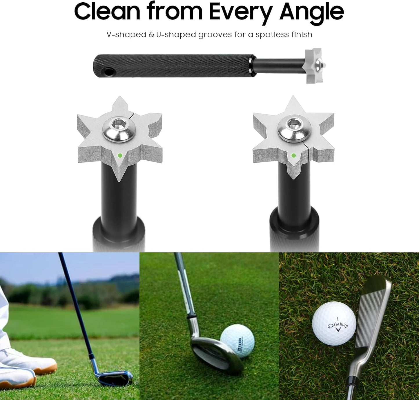 3-in-1 Golf Club Groove Sharpener Cleaning Towel Set, Golf Club Cleaner Tool with Aluminum Alloy Shaft and Microfiber Towel for Irons, Wedges Club Groove Care
