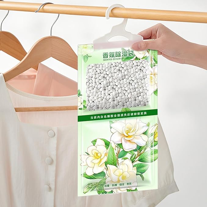 Closet Moisture Absorbers, Hangable Dehumidifier Bags, Scented Humidity Remover Packs for Dormitory Apartment Home Closet Wardrobe Bathroom Laundry Storage Basement RV Garage Odor Control