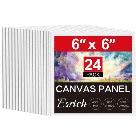 ESRICH 6x6 Canvas for Painting, 24 Pack Canvas Boards Cotton Painting Canvas Primed Acid Free Small Blank Canvases Panels for Oil Paint, Watercolor, Acrylic Paint, Gouache, Tempera.