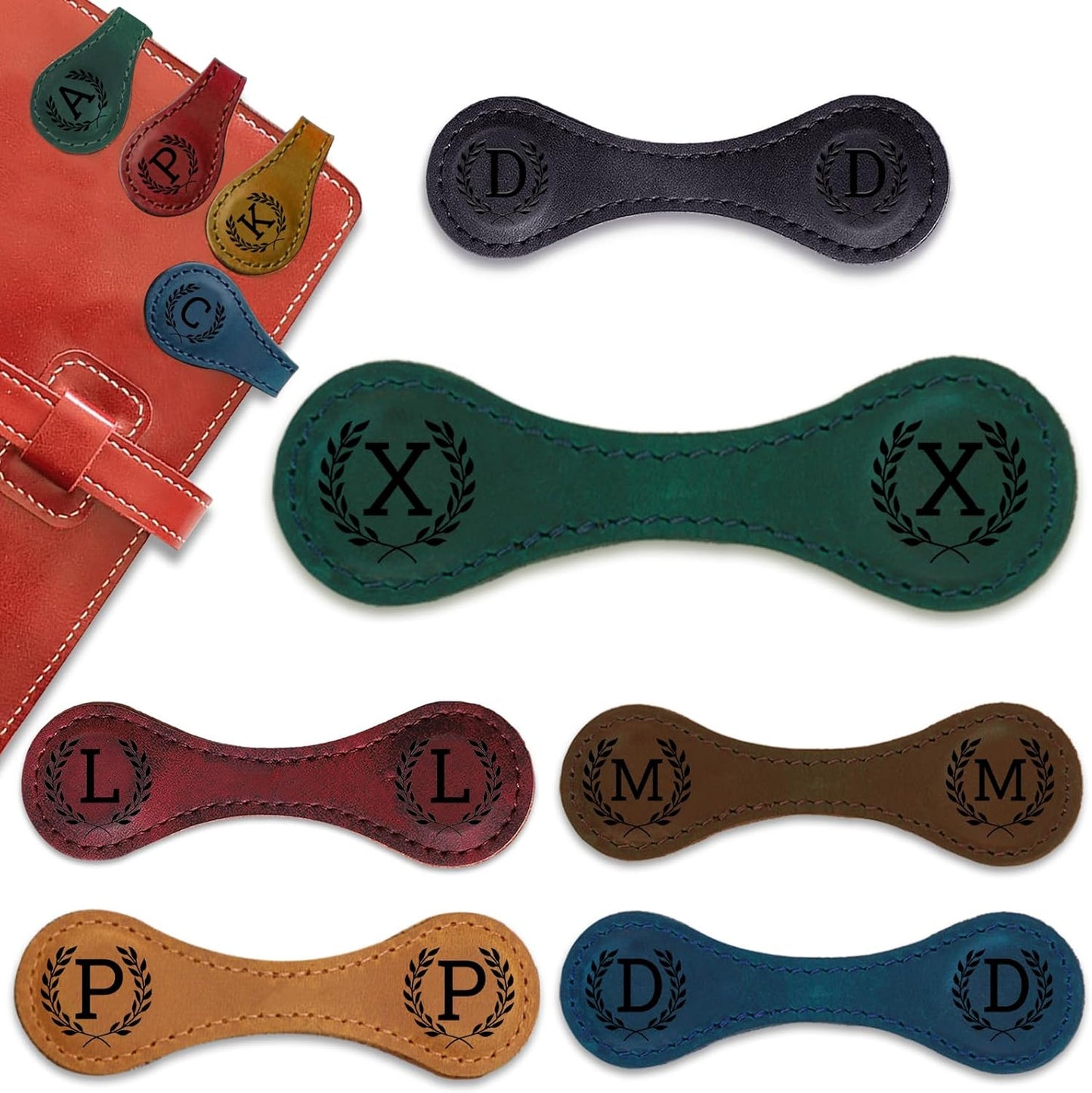 Personalized Magnetic Leather Bookmark - 26 Letters Vintage Engraved Book Marks,Custom Bookmark with Initial,Bookmarks for Women,Reading,Book Lovers (Green, X)