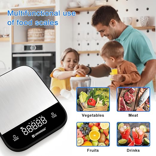 Food Scales for Kitchen,Digital Scale Grams and Ounces for Food Weight,Baking,Cooking,Meal Prep,Small Kitchen Scales with 7 Weighing Units/LED Display/Tare Function,Stainless Steel,Black