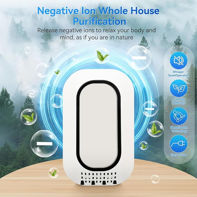 Plug In Air Purifier With 4 Negative Ion Output Heads,Small Air Freshener With Backlight,Quiet and Energy-Saving, Ideal Air Cleaners for Home,Bedroom,Office,Living Room (4)