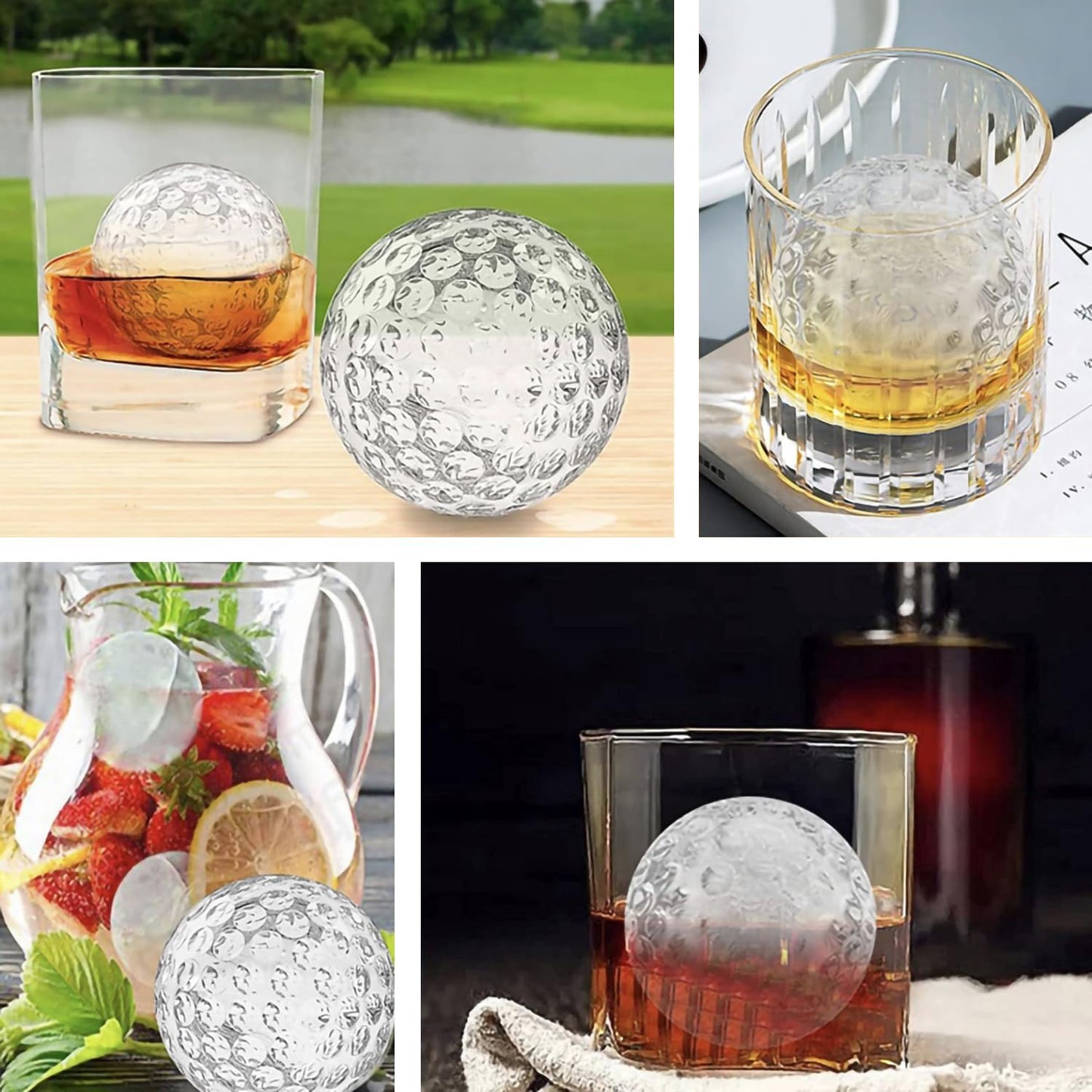 Bangp Golf Ball Ice Molds Set of 4,Whiskey Round Ice Cube Molds, Novelty Sphere Ice Molds Create 2.5 Inch Golf Ice Balls - Each Stone Keeps Your Drinks Cool and Unique,for Men and Women