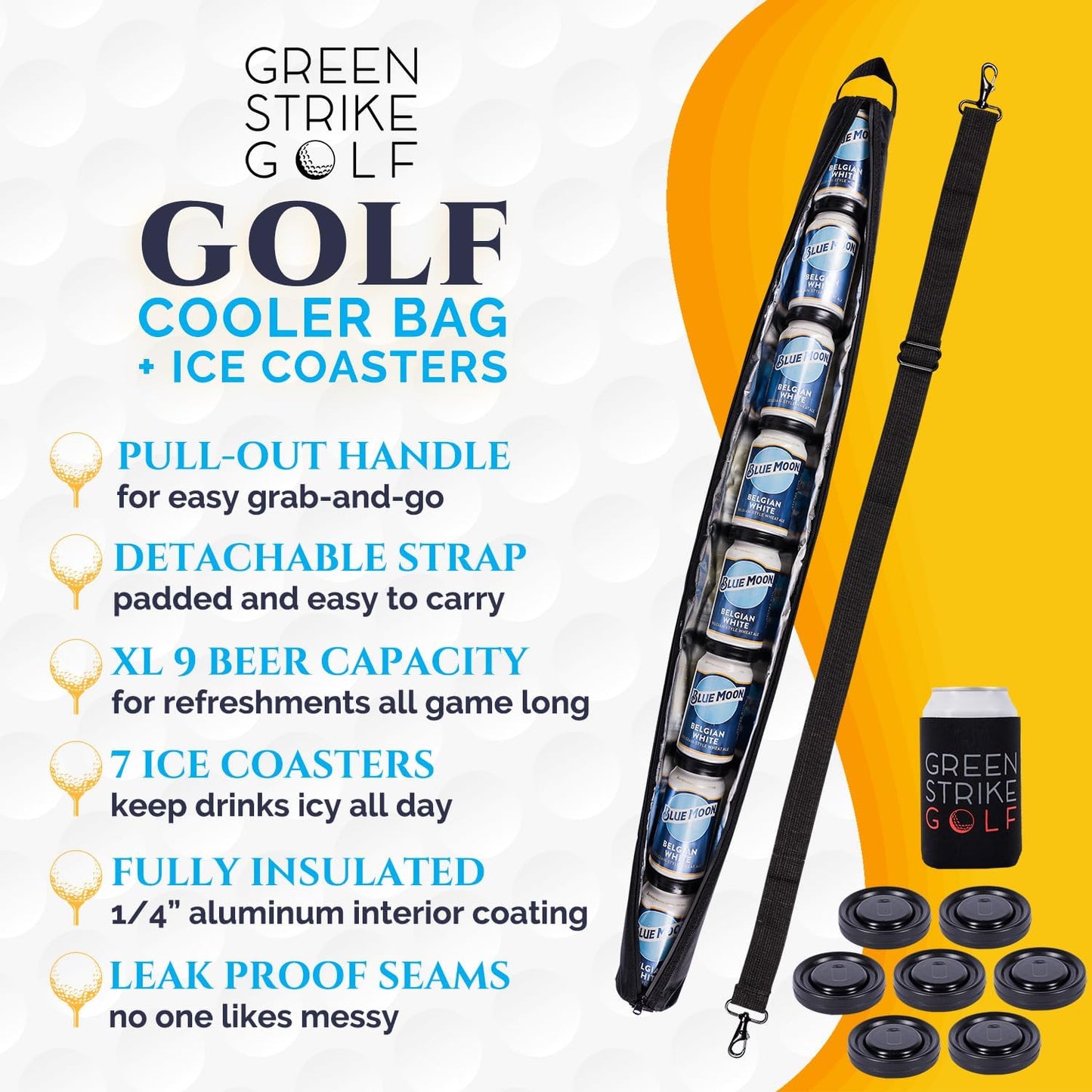 9 Can Insulated Golf Beer Sleeve with 7 Ice Pack Coolers - 8mm Thick Insulation Keeps Drinks Cold and Leak Proof Zipper – Customer-Favorite Golfing Gifts & Golf Bag Accessories