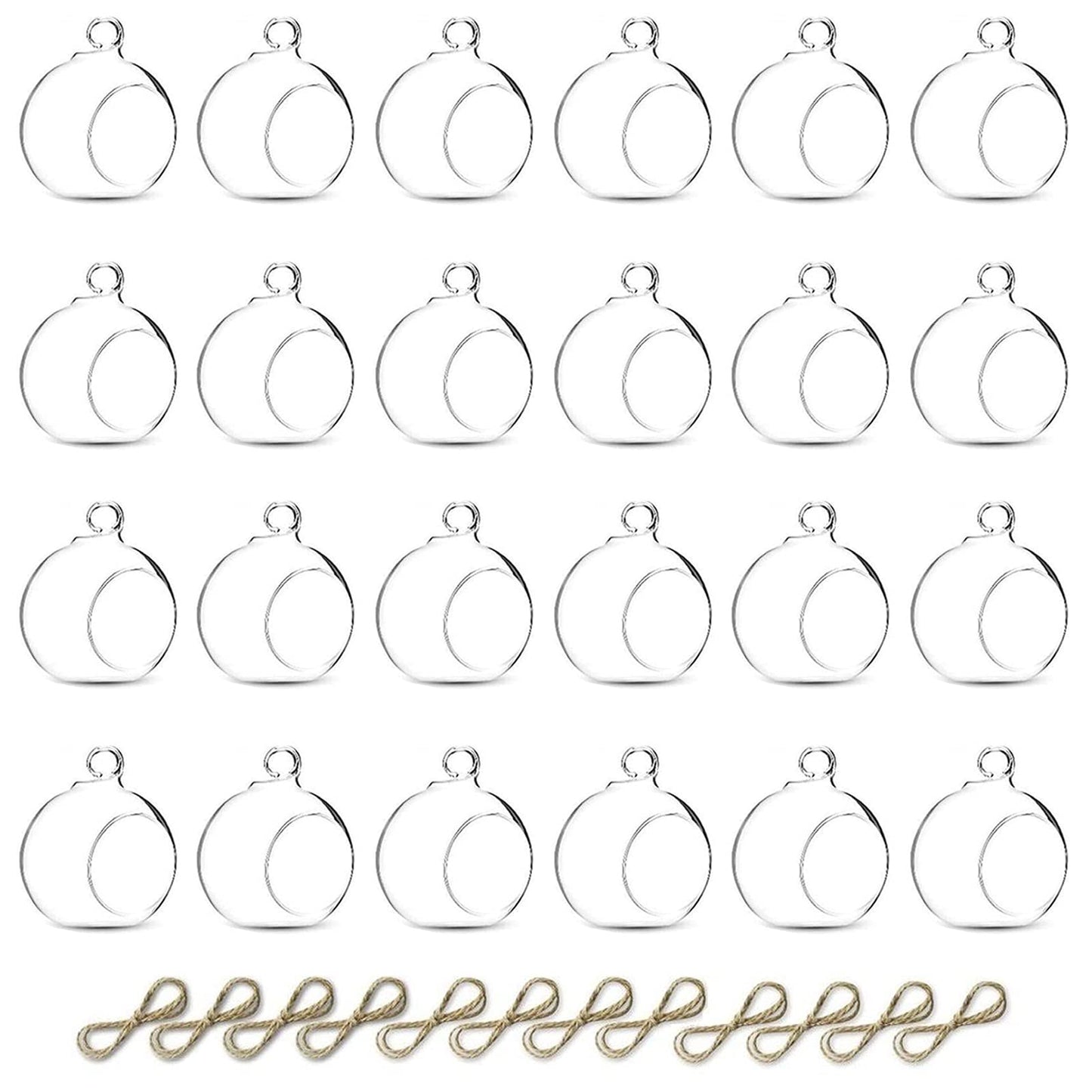 Nuptio 24 Pcs Hanging Glass Tealight Holder Globe 2.36" Diameter, Tea Light Candle Holders Wedding Christmas Halloween Home DIY Gifts, Garden Hanging Ornaments Outdoor Candle Holders