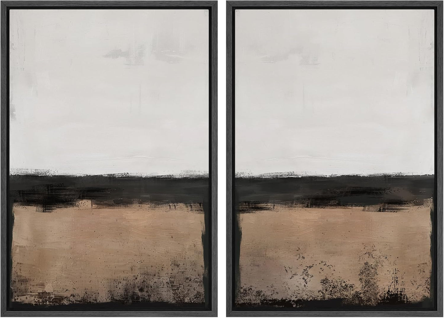 SIGNWIN Framed Canvas Print Wall Art Abstract Landscape Neutral Tones with Horizon Line Illustrations Modern Art Decorative Contemporary for Living Room, Bedroom, Office - 16"x24"x2 Black