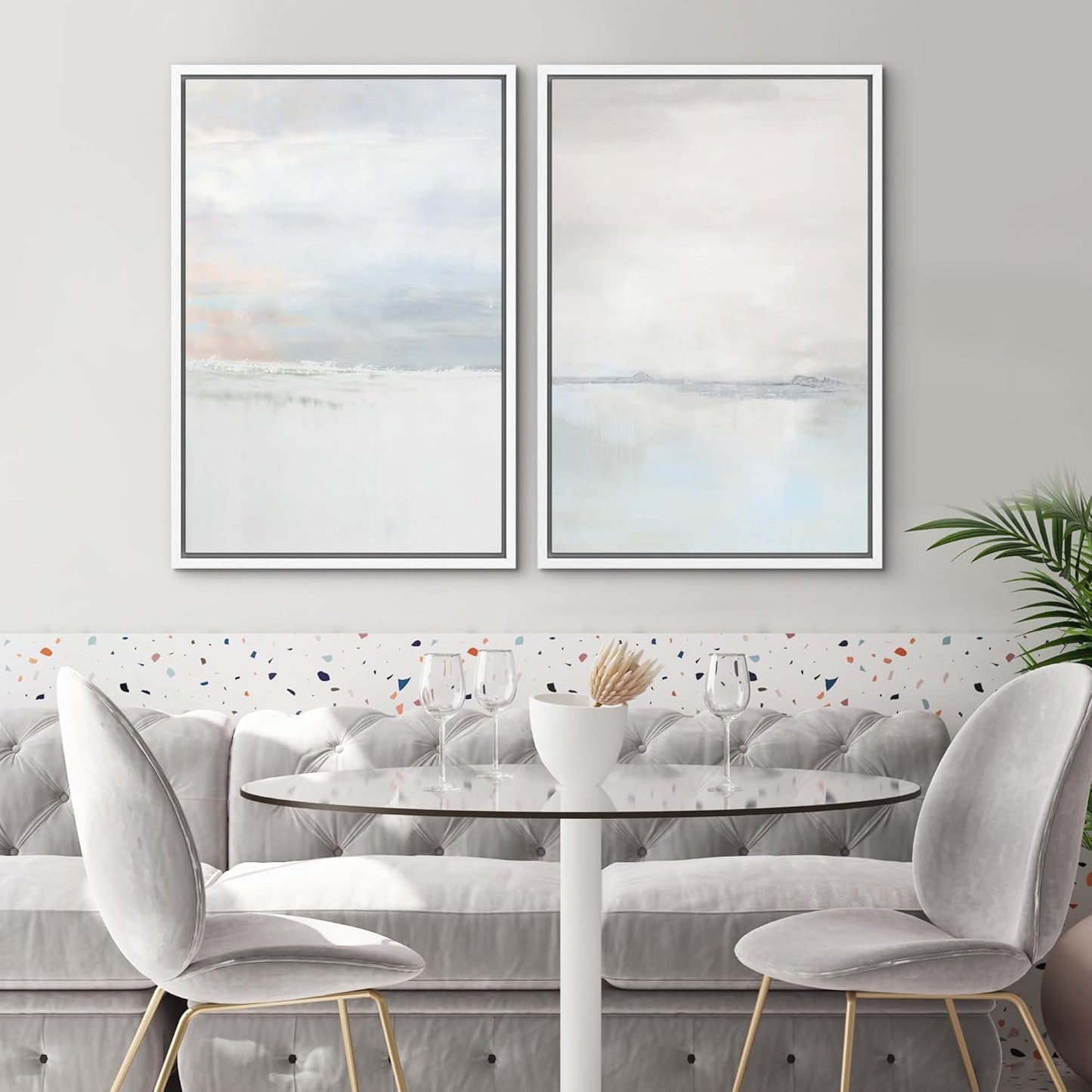 SIGNWIN Framed Canvas Print Wall Art Set Pastel Gray Watercolor Landscape Abstract Shapes Illustrations Minimal Decorative Boho Nordic Relax/Zen for Living Room, Bedroom, Office - 24"x36"x2 White