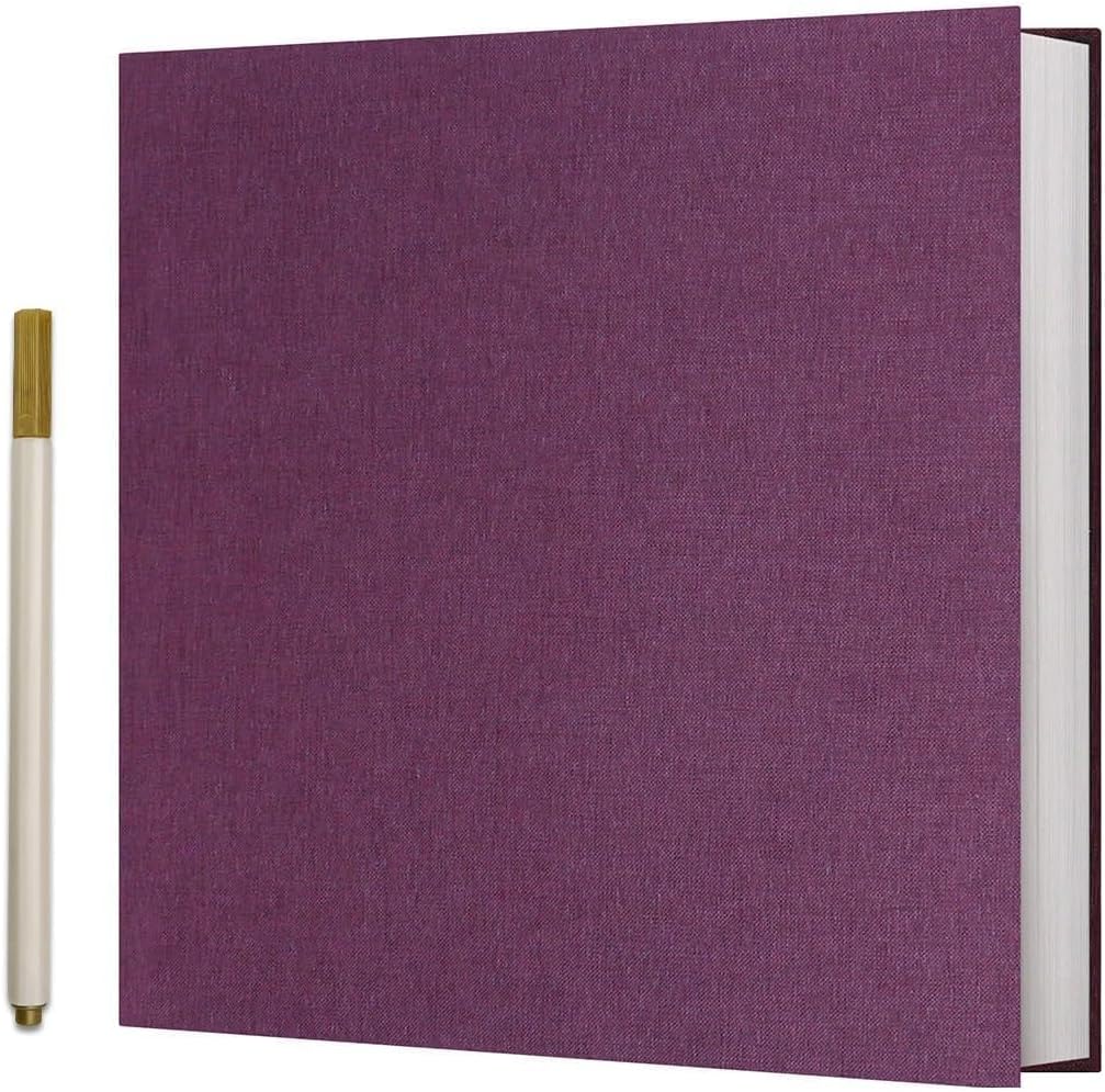 Vienrose Photo Album Self Adhesive 4x6 5x7 3x5 8x10 10x12 Scrapbook Album DIY Scrap Book with A Metallic Pen (13"x12.6" 60 Pages, Purple)