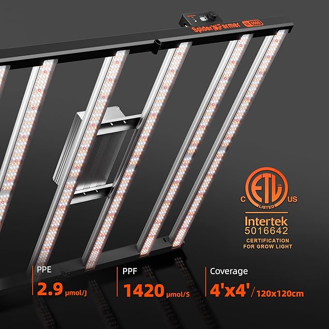 Spider Farmer SE5000 480W LED Grow Light, Samsung LM301H EVO Diodes, Upgraded Remote App Control, Full Spectrum Dimmable Daisy Chain Bar Style Growing Lamp for Indoor Plants, 4x4ft Coverage