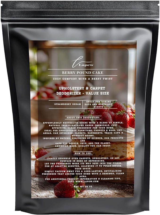 Berry Pound Cake Carpet Freshener Powder Refill 36 oz | Powerful Odor Eliminator for Home | Upholstery Deodorizer | Carpet Deodorizer | Cat Litter Box | Strawberry Pound Cake Fragrance