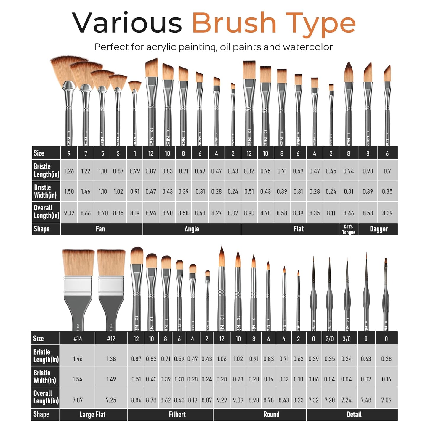 Nicpro 40 PCS Paint Brush Set, Professional Acrylic Paint Brushes with Palette Knife and Canvas Roll, Suitable for Acrylic Painting, Oil, Watercolor, Gouache, Art Supplies Painter Gifts for Artist