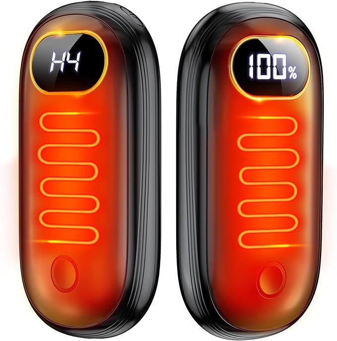 Hand Warmers Rechargeable - Electric Hand Warmers 2 Pack with Dual-Sided Heating for 15Hrs Warmth, LED Display & Flashlight, Hunting Essentials, Gifts for Christmas Man Women Raynauds Golf