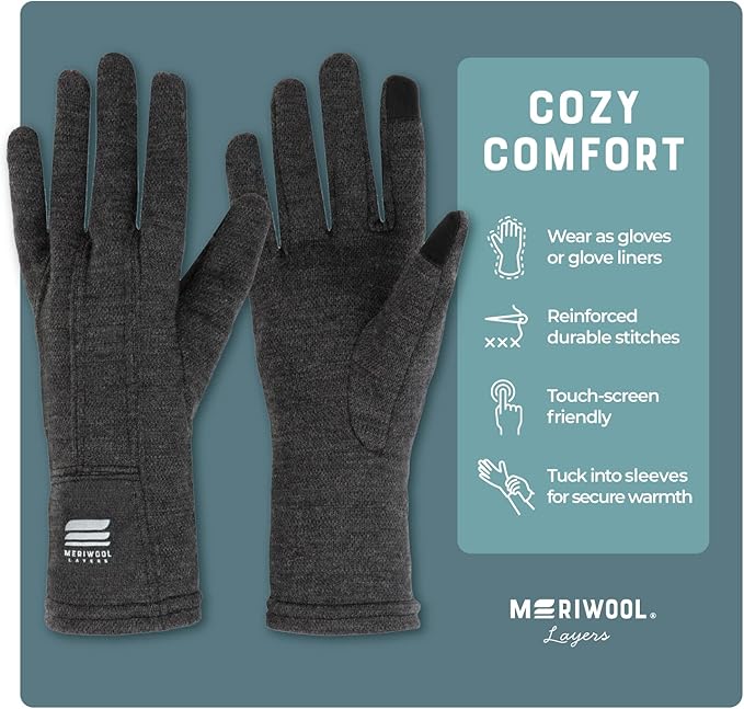 MERIWOOL Merino Wool Glove Liners - Touchscreen Compatible