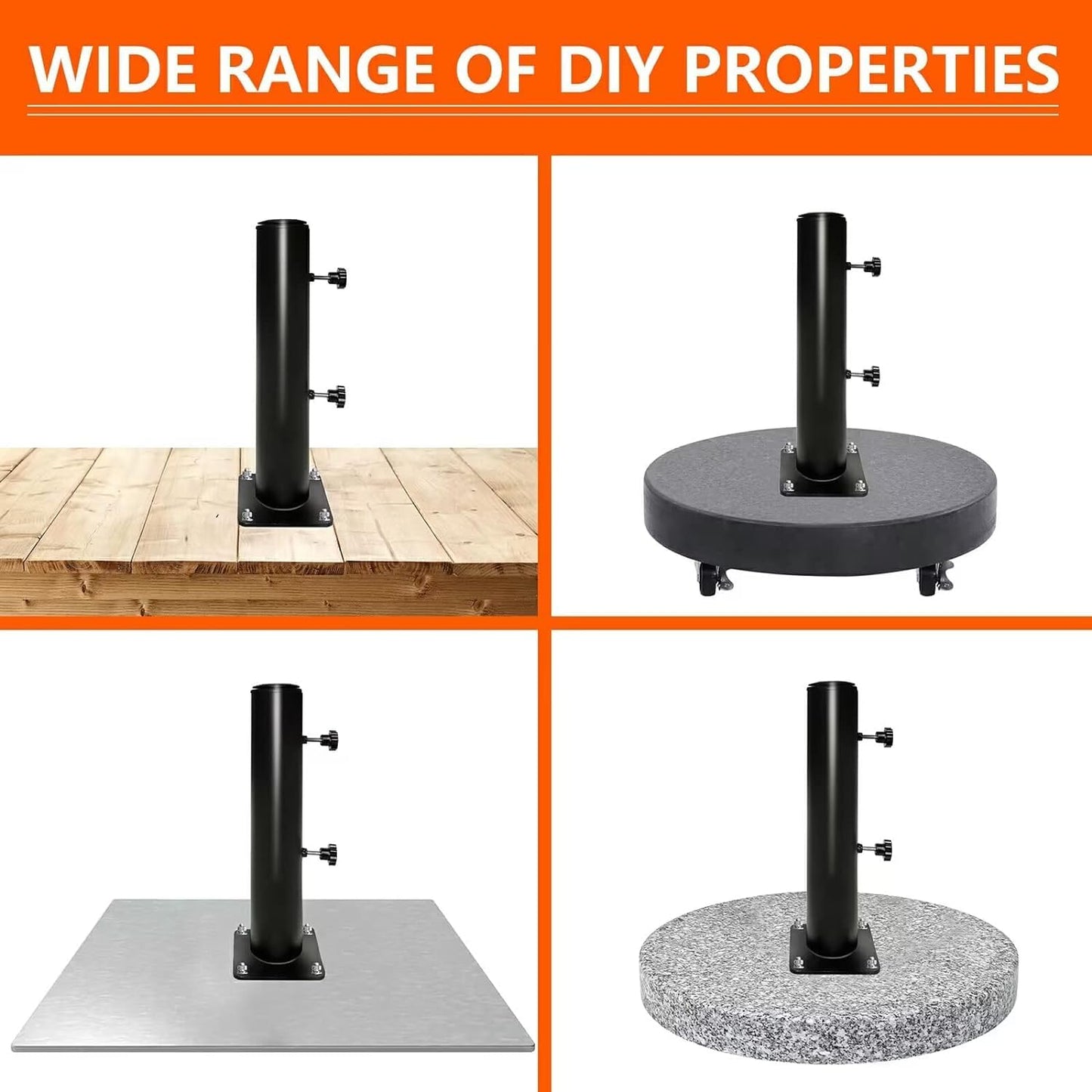 DEVALLEY Outdoor Deck Umbrella Stand Base,Heavy Duty Steel Umbrella Mount Universal Bracket,DIYPatio Umbrella Holder Stand for Deck,Balcony,Tables - 2Pack