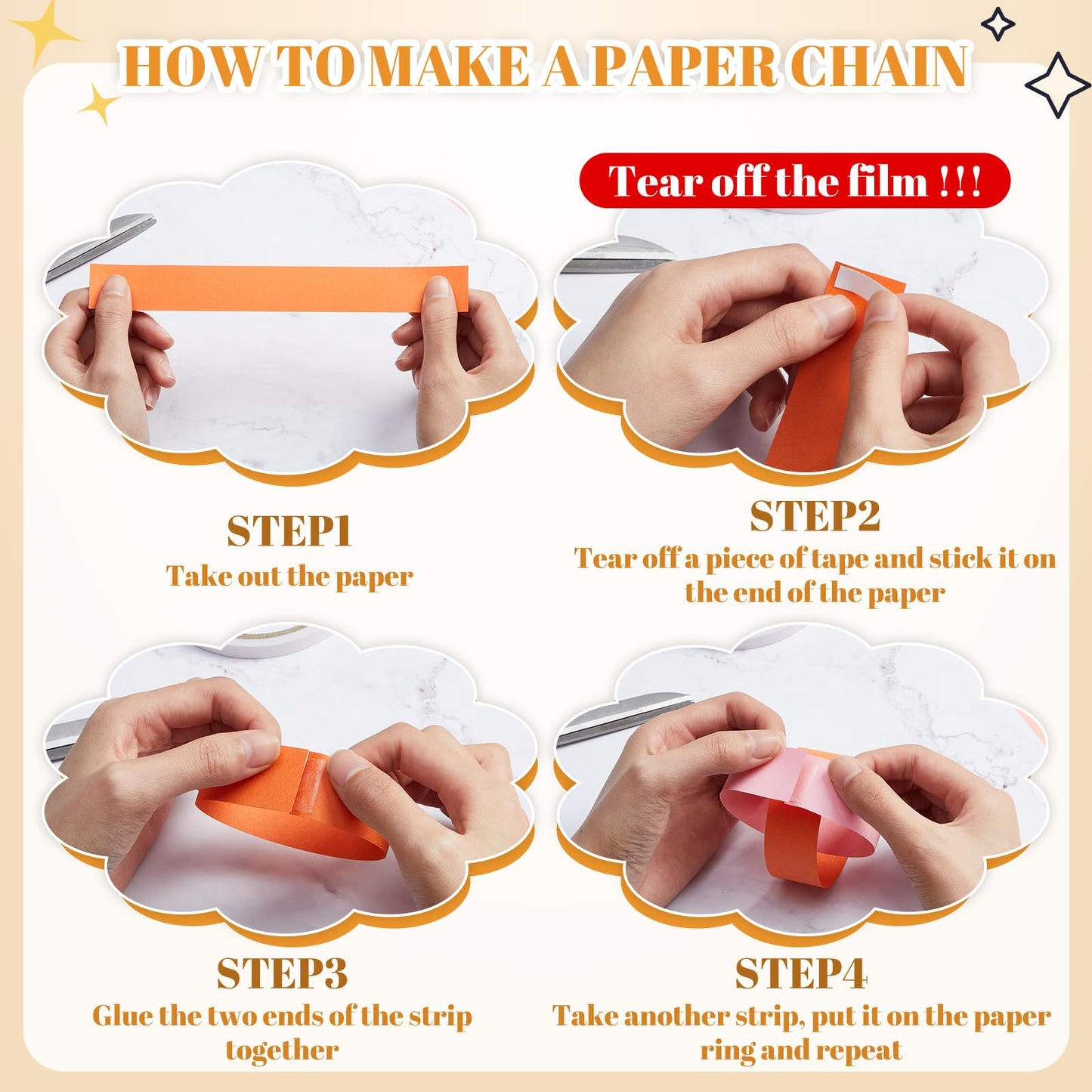 Lincia 600 Sheet Paper Chain Garland Strips 1x8 Inch with Double Sided Tape, DIY Construction Paper Chains for Birthday Wedding Holiday Party Decorations, Crafts Supplies (Groovy)