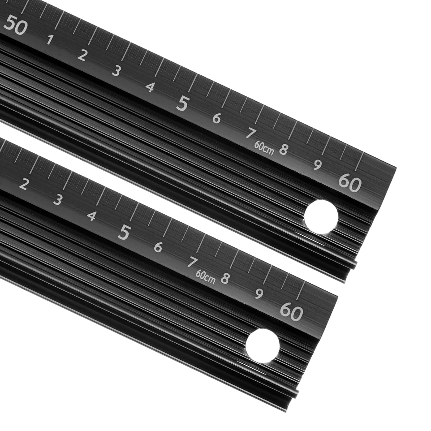 2pcs Raised Grip Metal Ruler - [60cm] Aluminum Alloy Precise Measurement Cutting Straight Protective Ruler Ruler Black for Office Measure Cut Drawing Use, 1mm Precision