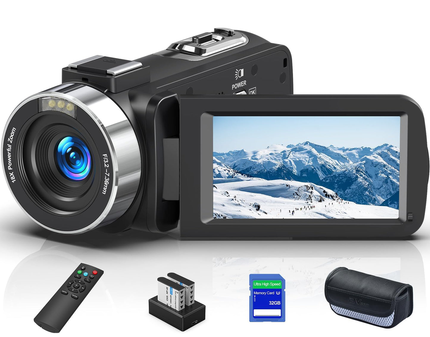 8K 64MP Camcorder Video Camera 18X Digital Zoom YouTube Vlogging Camera Webcam IR Night Vision WiFi 3.0 Touch Screen Camcorders with Microphone  32G SD Card  Remote Control and 2 Batteries-New