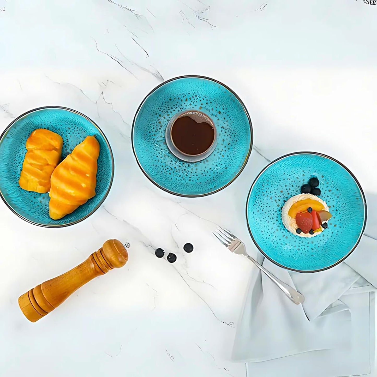 TP 12-Piece Dinnerware Set, Melamine Dishes Set with Bowls and Plates, Non-breakable and Lightweight Round Dinner Set for 4, Teal