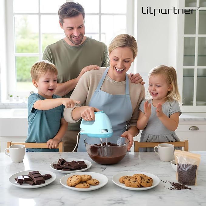 Hand Mixer Electric, Small Food Mixer 7 Speeds Handheld Blender,304 *(1* Whisk, 2* Beater, 2*Dough Hook) Kitchen Blender for Cream, Cookies, Dishwasher Safe, Blue