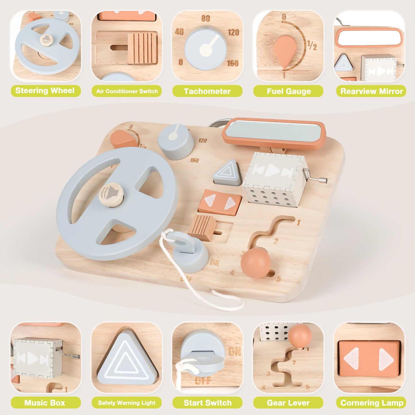 Vanplay Montessori Busy Board for Toddlers - Wooden Montessori Toys, Aesthetic Sensory Activity for Fine Motor Skills, Travel Busy Board Educational Sensory Toys for Boys and Girls