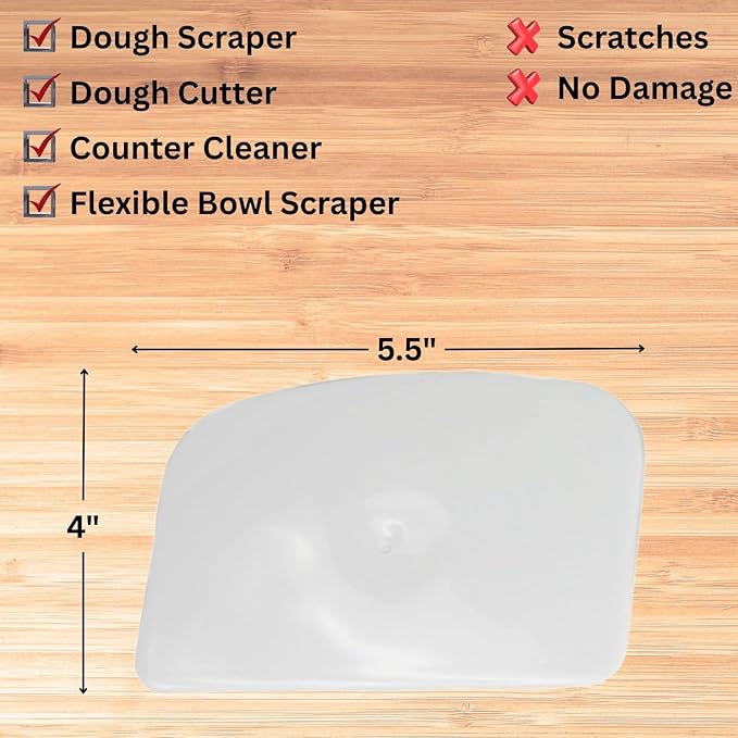 Baking Essentials for Home Bakery, Homesteading Essentials - Silicone Baking Pastry Mat for Rolling Dough and Mini Wooden Rolling Pin/Dough Roller Bundle with Plastic Bench Scraper for Kitchen