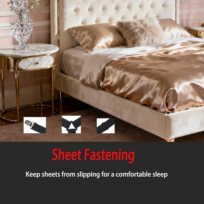 6-Pack Adjustable Sheet Straps, Fitted Sheet Holders， Secure Your Bed Sheets Instantly! These Heavy-Duty Sheet Clips Keep Fitted Sheets Tight on Mattresses Up to 21 Inches Deep for a Neat,