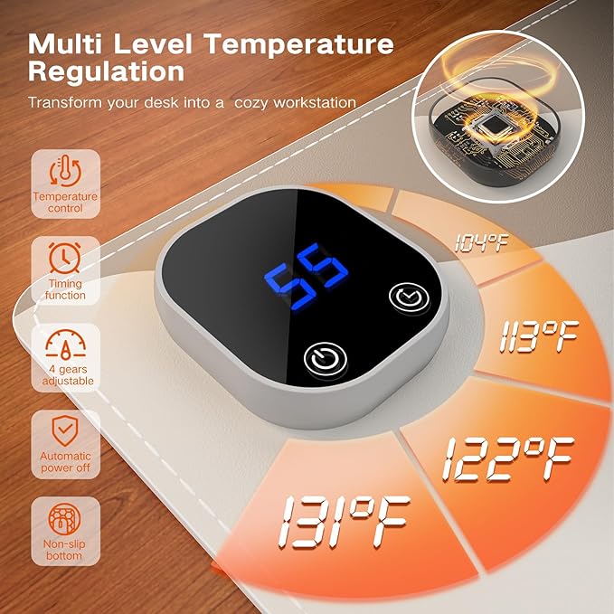 iCasso XXL Heated Desk Pad, Heated Mouse Pad Hand Warmer, Warm Desk Mat with 4 Heating Levels for Computer Keyboard, 35.4" x 15.7" Large Mousepad for Home Office Work (Brown Art)