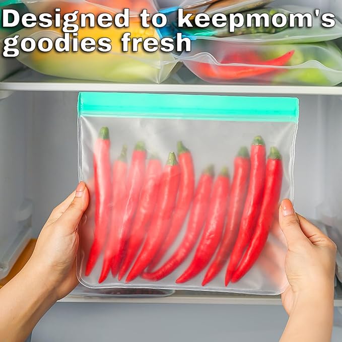 10 Pack Reusable Sandwich Bags, Dishwasher Safe Freezer Bags, BPA Free & Leakproof Reusable Lunch Bag for Salad Fruit Travel and Marinate Meats, Cereal, Lunch, Veggies(Blue Sandwich)