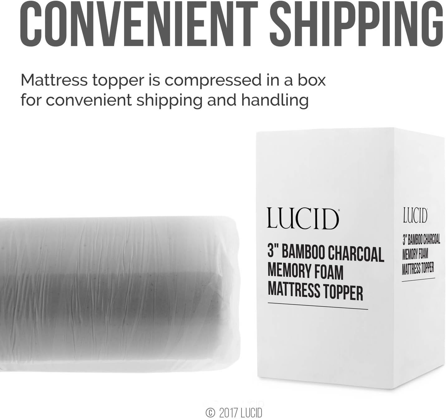 Lucid 3 Inch Ventilated Bamboo Charcoal Memory Foam Mattress Topper, CertiPUR-US Certified, Moisture and Odor Control-Twin