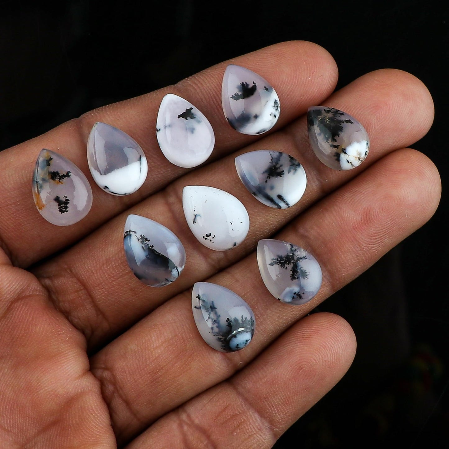 5 PCS, 10x8 mm, AURA GEMS Natural Dendrite Opal, Cabochon, Pear Shape, Jewelry Making Stone Supply, Chakra Energy Healing Gemstone, Real Crystal, Birthstone, Wholesale deal