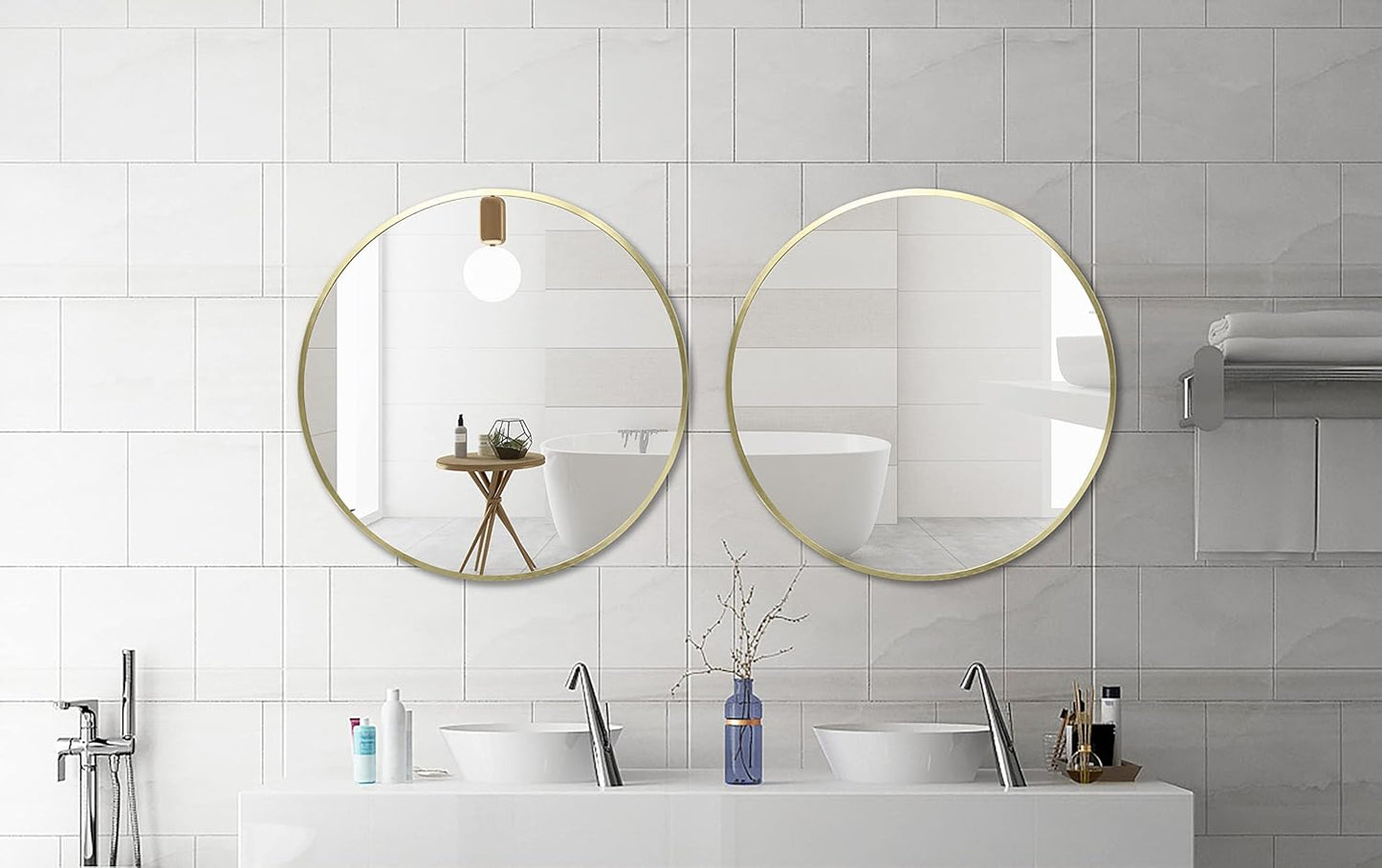 FrameWorks 28" Deluxe Contemporary Brass Gold Circular Aluminum Mirror
