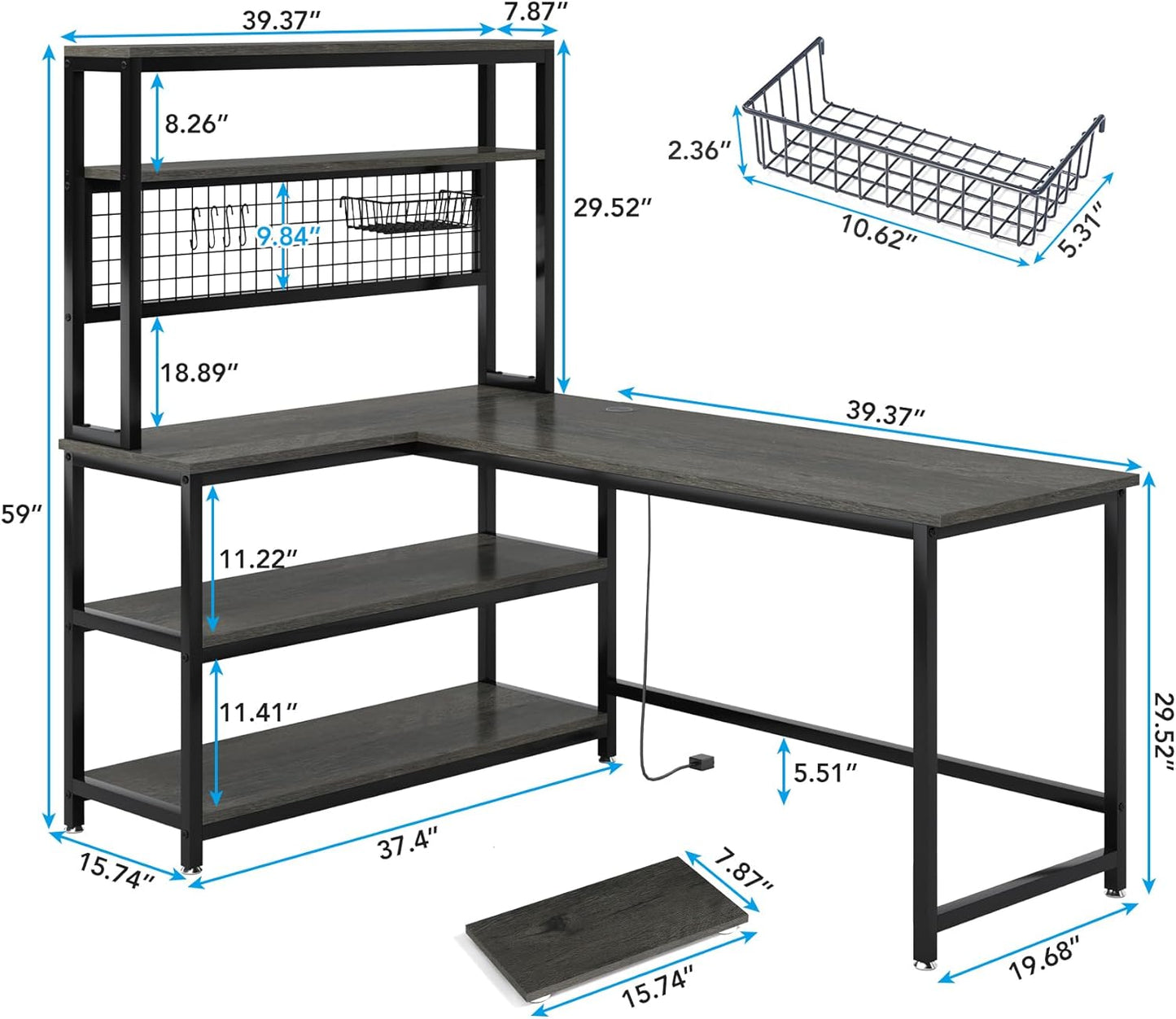 Tribesigns 55" Large Computer Desk with Wireless Charging 5 Storage Shelves, Office Desk Study Table Writing Desk Workstation with Hutch Bookshelf for Home Office(Gray)