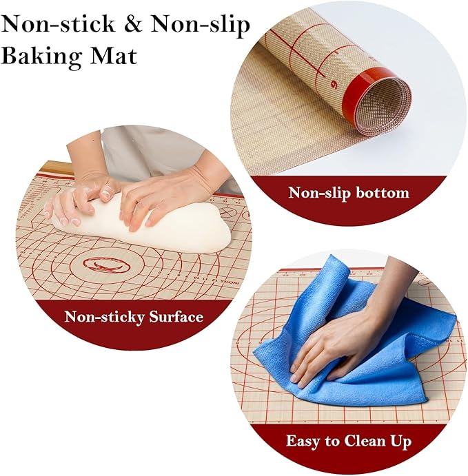 Silicone Baking Mat,28in×20in & 16in×12in Pastry Mat,Measuring Non-slip Dough mat Mats for Baking,Kneading Dough,Table Mats Red(2Pack)