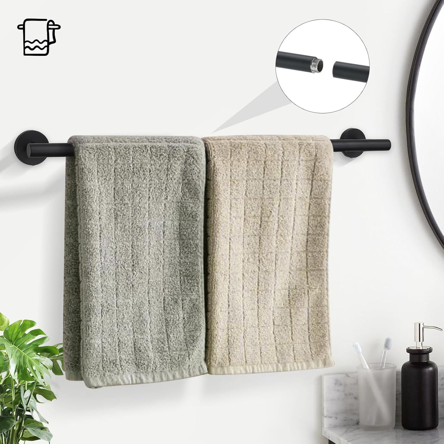 TURS Matte Black Bathroom Hardware Set 5 Piece, SUS304 Stainless Steel Bath Towel Bar Set, 24 Inch Bathroom Accessories Kit Wall Mounted