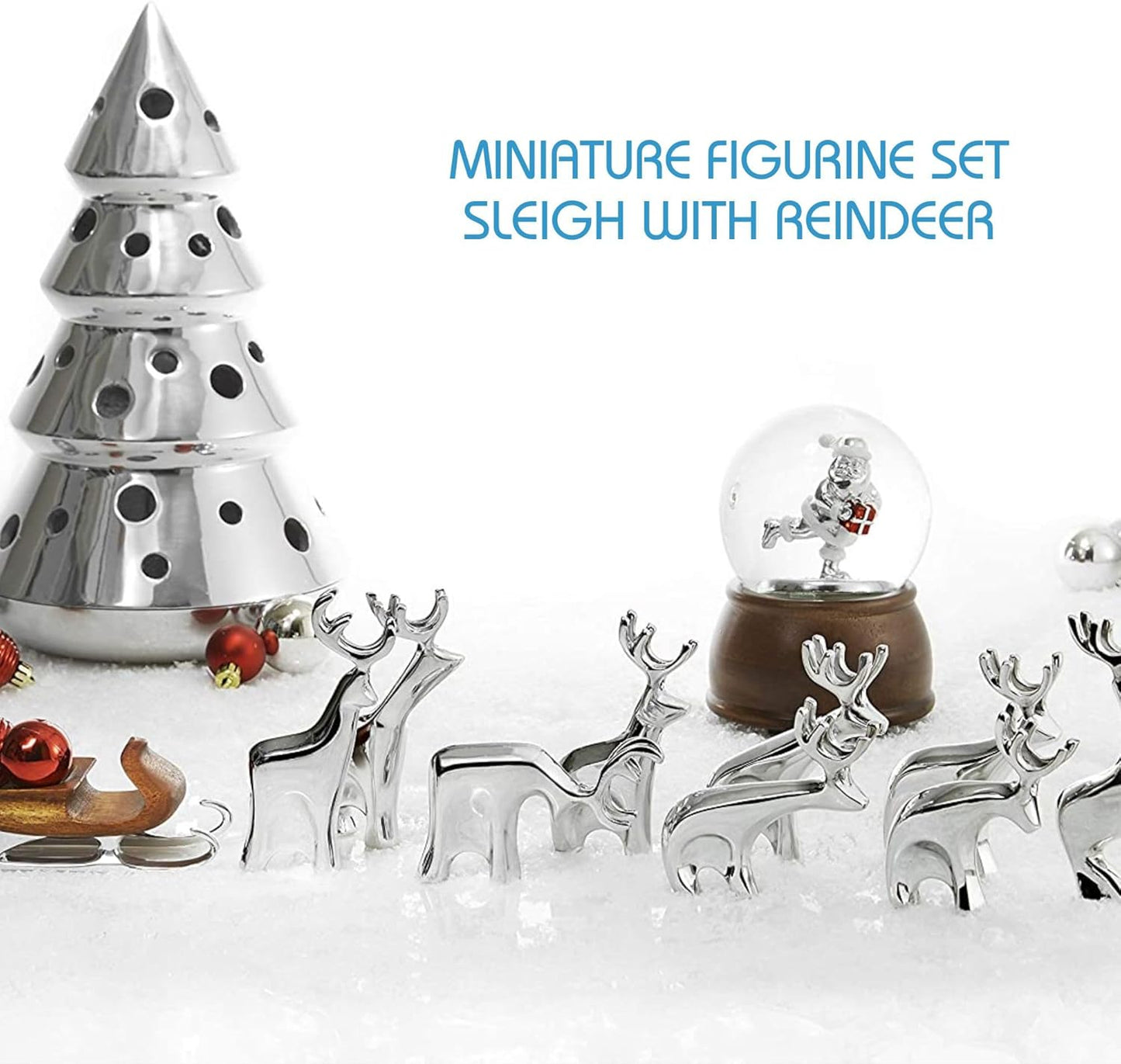 Nambe Miniature Reindeer and Sleigh Set – Holiday Collectible Figurines, Christmas Tabletop Décor for Festive Seasonal Displays, Joyful Winter Centerpiece, Alloy Sculptures for Mantel, Shelf or Table