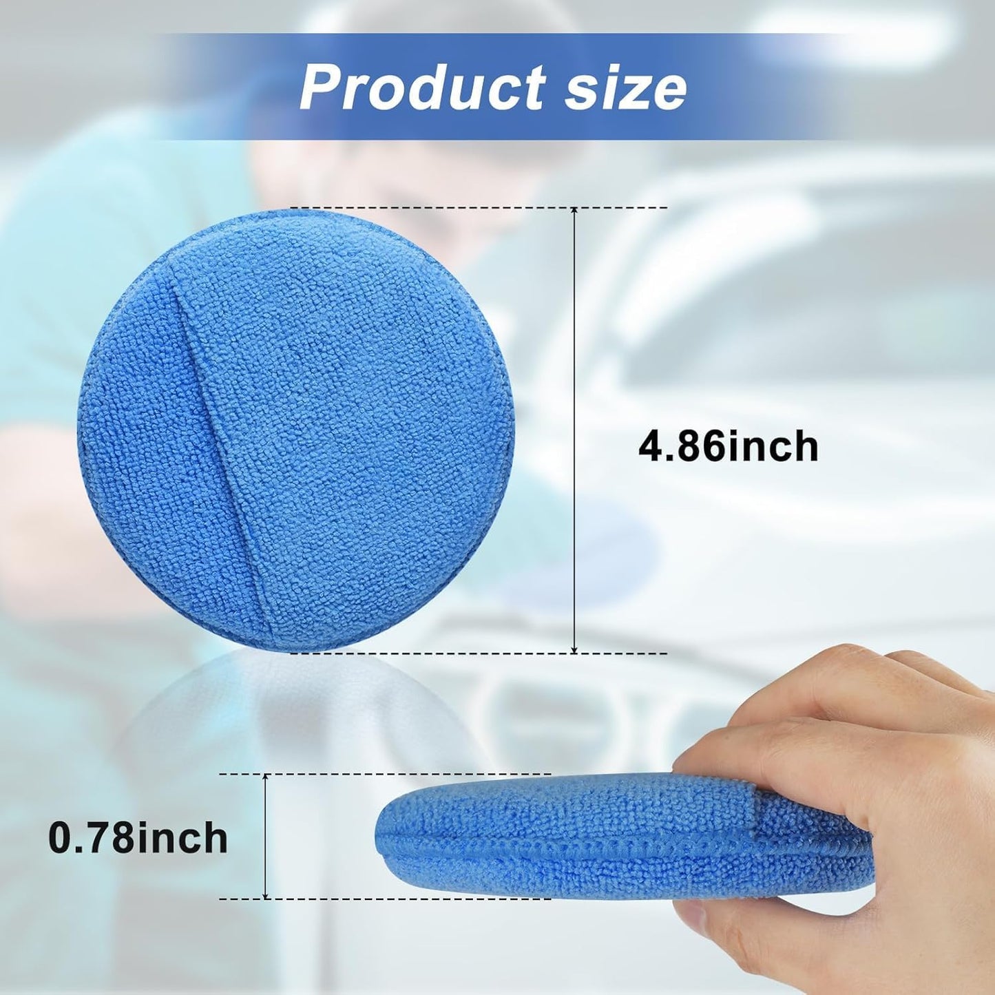 Car Wax Applicator Microfiber Wax Applicator Pads, Ultra-Soft Buffing Polishing Foam Pads with Finger Pocket for Car Auto Detailing and Fine Cleaning (5 inch, 6-Pack, Blue)