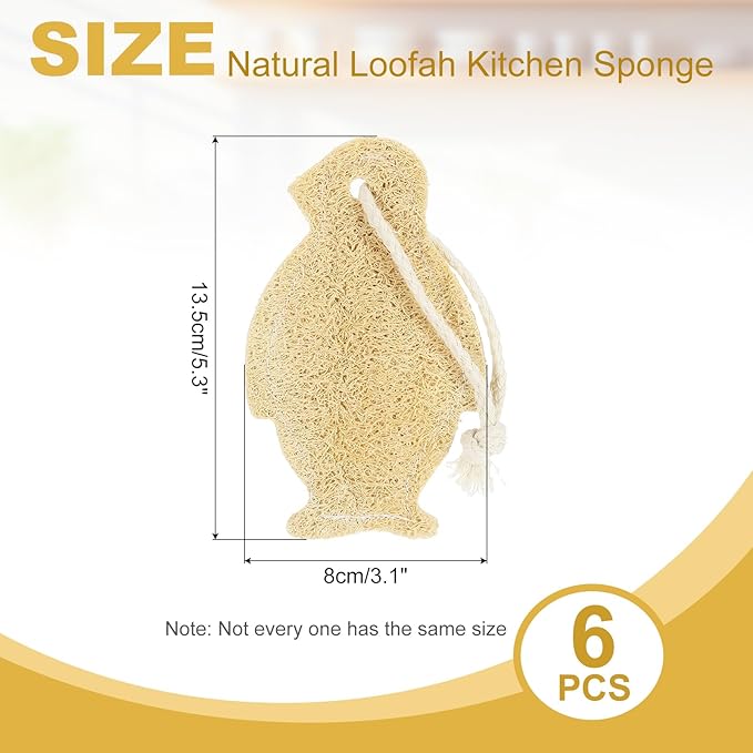 uxcell 6 Pcs Natural Loofah Kitchen Sponge, 5.3''x3.1'' Loofah Sponge for Dishes Reusable Non-Scratch Loofah Sponges for Kitchen, Bathroom & Household Cleaning, Natural