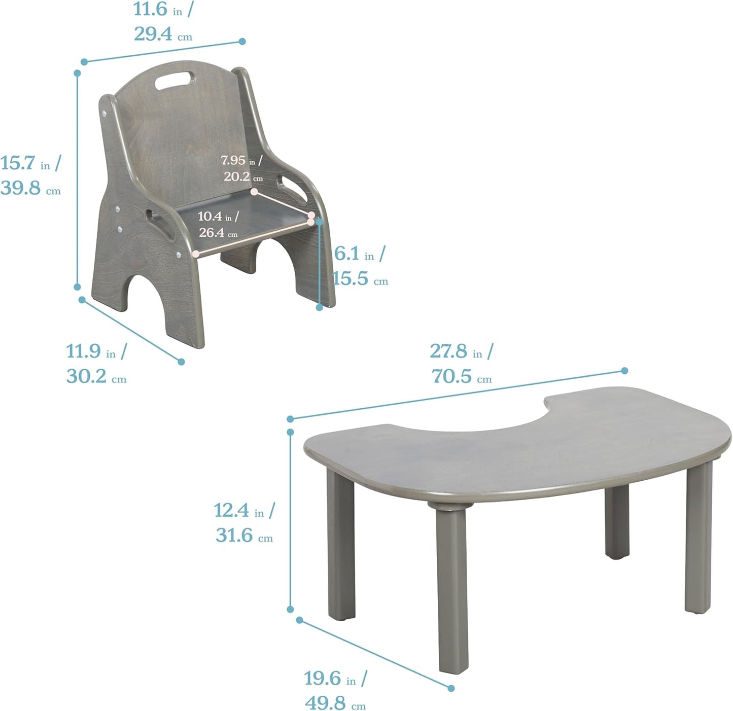 ECR4Kids Little Learner Table and Chair Set, Kids Furniture, Grey Wash