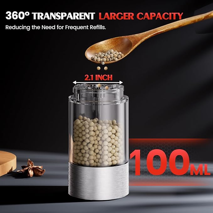Salt and Pepper Grinder Set Electric Automatic Battery Pepper Mill Shakers Adjustable Coarseness Upgraded Larger Capacity with Led Kitchen Appliances Christmas Gifts for Women Men