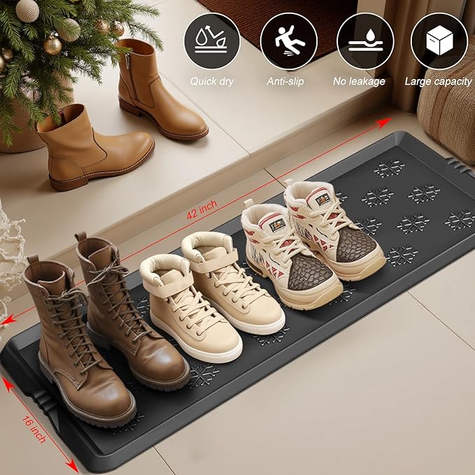Azadx Heavy Duty Boot Trays Natural Rubber Shoe Mat Tray for Entryway Large Boot mat Tray Multi-Purpose for Outdoor Door Mats 16x42 Inch