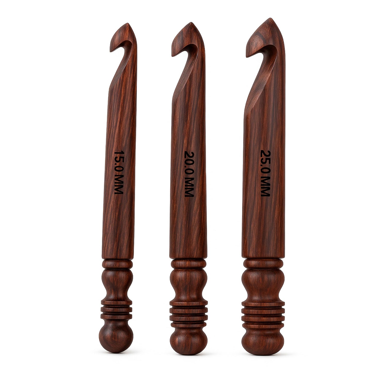 Prime Art Wooden Crochet Hooks – Handmade Rosewood Set of 3 (15mm, 20mm, 25mm) or Singles – Jumbo Natural Finish Hooks for Chunky Yarn (Rosewood, Set of 3 (15mm,20mm,25mm))