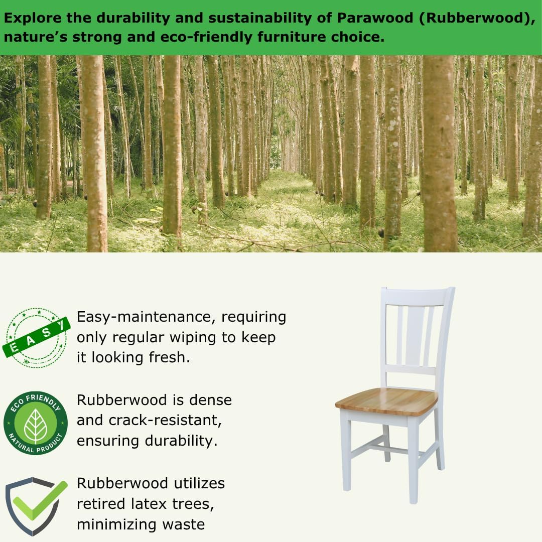 International Concepts San Remo SplatBack Dining Chairs Set of 2 White/Natural Parawood Construction - Solid Wood|17.3" W x 21.9" D x 38.2" H | 225 lb Weight Capacity - Chairs, White/Natural