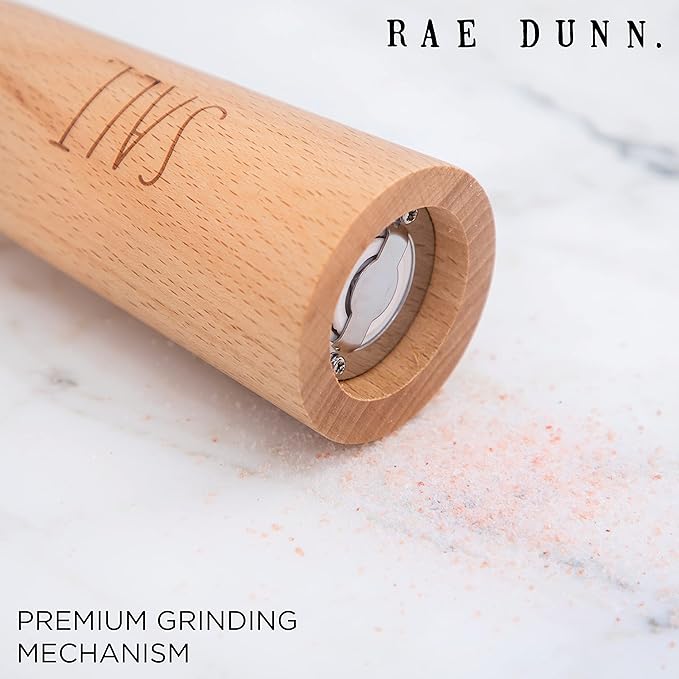Rae Dunn Salt and Pepper Grinder Set of 2 - Bamboo Sea Salt Pepper Grinder - Classy Salt and Pepper Shakers - Pepper Mill & Salt Mill, Cream