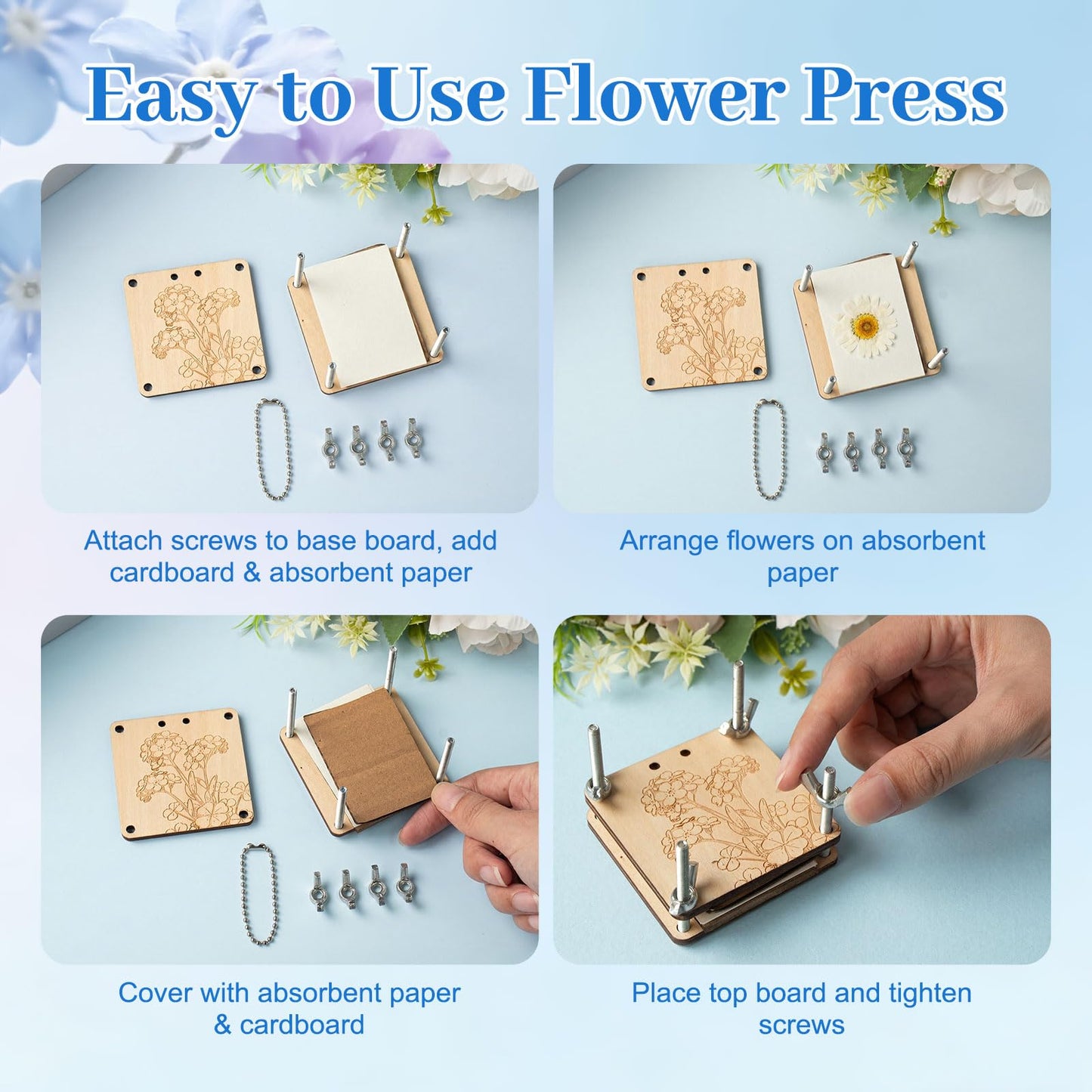 YPJXBEST Mini Flower Press Kit,2.55"x2.55" Portable Pocket Flower Press DIY Botanical Crafts Mini Plant Preservation Kit for Hiking & Nature Journaling Arts and Crafts Lovers,Plant Lover Gifts