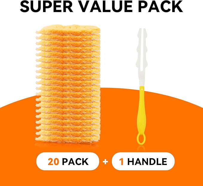 Duster Refills Bulk Compatible with Swiffer Dusters Swiffer Microfibre dust Cleaner for Cleaning Home, Office, Furniture (Yellow, 20 PCS (360°)+Handle)