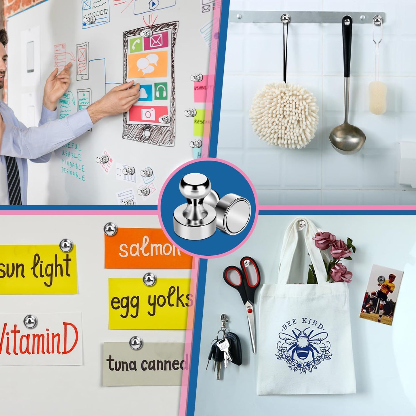 LOVIMAG Fridge Magnets 18Pcs Refrigerator Whiteboard Small Strong Magnet Classroom Kitchen Accessories Decorative Locker Set Decor Must Haves Office Calendar Refrigerador Magnetic Cute Crafts Silver