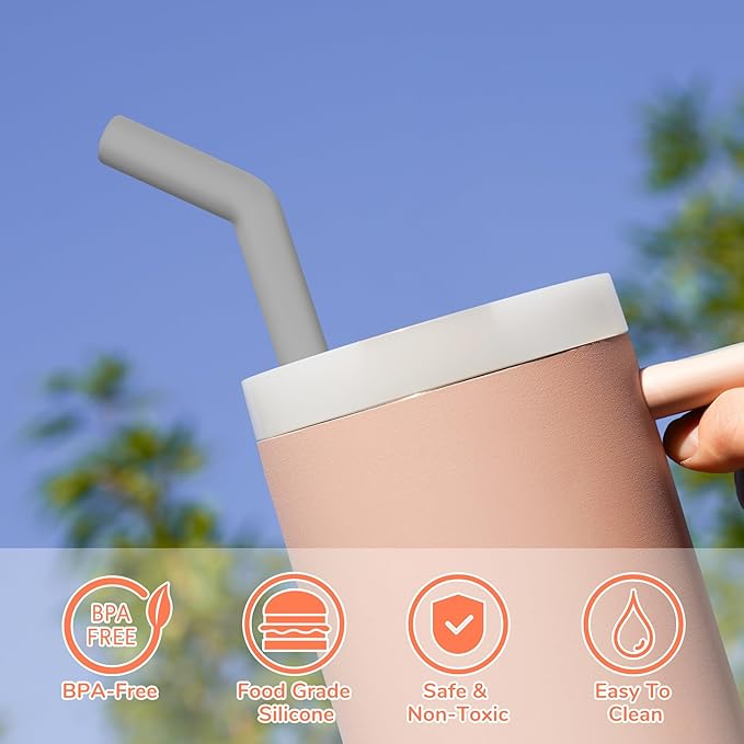 Tomorotec 6PCS Stainless Steel Straws with Silicone Tips Fit for Stanley 40oz Tumbler, 13-Inch Reusable Straw Set with Colorful Extenders & 2 Brushes, Compatible with Wide Mouth Cups (Dark Morandi)