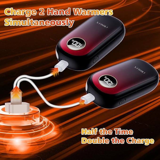 Hand Warmers Rechargeable, Dual-Sided Heating with LED Display, Flashlight, 4 Heating Levels Electric Pocket Heater for Raynauds, Golf, Camping, Hunting, Gifts for Christmas Men Women