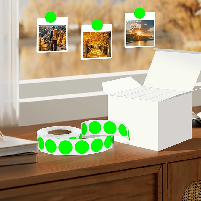 0.75 Inch 4 Rolls of 4000 Colorful Dots Sealing Stickers,Round Permanent Adhesive Color Code Label,Fluorescent Green Dot Stickers for Home Decorative, Storage Bins,Office Organization,CDs,DIY